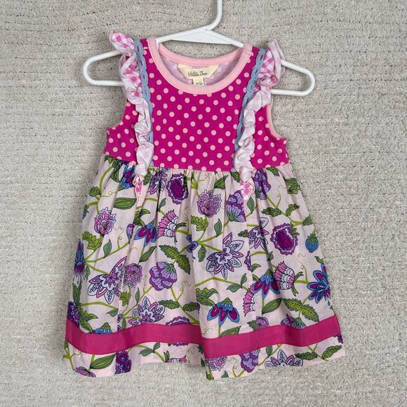 Matilda Jane Girls Dress 12-18 M Pink Polka Dot Floral Ruffle Fit &‎ Flare Dress - Picture 1 of 8